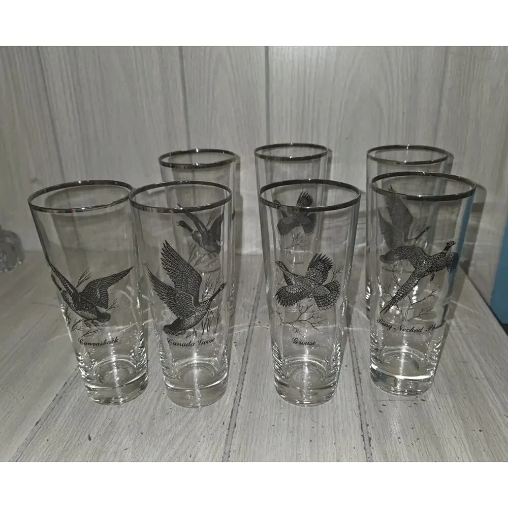Vtg Federal Highball Glasses Canada Goose Game Birds Sportsman Barware Man Cave